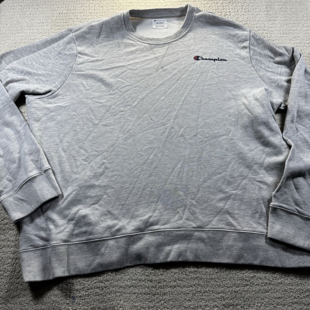 Champion Sweatshirt Mens 2XL Grey Pullover Crewneck Ribbed Hem Cuffs